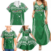 Custom Hawaii Rainbow Warriors Family Matching Summer Maxi Dress and Hawaiian Shirt Polynesian Motif Green Color