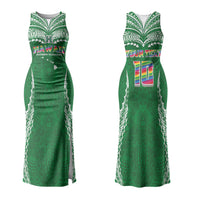 Custom Hawaii Rainbow Warriors Family Matching Tank Maxi Dress and Hawaiian Shirt Polynesian Motif Green Color