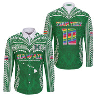 Custom Hawaii Rainbow Warriors Family Matching Tank Maxi Dress and Hawaiian Shirt Polynesian Motif Green Color