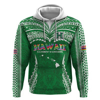 Custom Hawaii Rainbow Warriors Hoodie Polynesian Motif Green Color