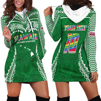 Custom Hawaii Rainbow Warriors Hoodie Dress Polynesian Motif Green Color