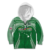 Custom Hawaii Rainbow Warriors Kid Hoodie Polynesian Motif Green Color