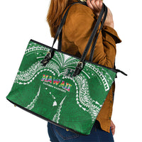 Hawaii Rainbow Warriors Leather Tote Bag Polynesian Motif Green Color