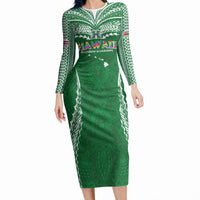 Custom Hawaii Rainbow Warriors Long Sleeve Bodycon Dress Polynesian Motif Green Color
