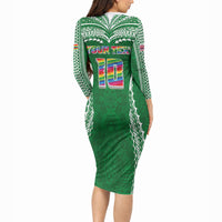 Custom Hawaii Rainbow Warriors Long Sleeve Bodycon Dress Polynesian Motif Green Color