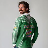 Custom Hawaii Rainbow Warriors Long Sleeve Polo Shirt Polynesian Motif Green Color