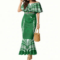 Custom Hawaii Rainbow Warriors Mermaid Dress Polynesian Motif Green Color