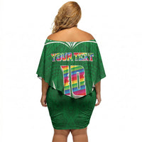 Custom Hawaii Rainbow Warriors Off Shoulder Short Dress Polynesian Motif Green Color