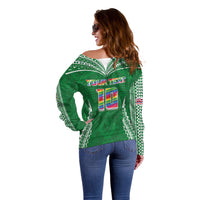 Custom Hawaii Rainbow Warriors Off Shoulder Sweater Polynesian Motif Green Color