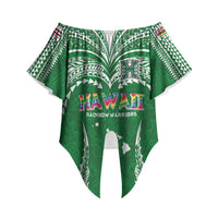 Custom Hawaii Rainbow Warriors Off Shoulder Wrap Waist Top Polynesian Motif Green Color