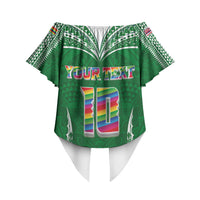 Custom Hawaii Rainbow Warriors Off Shoulder Wrap Waist Top Polynesian Motif Green Color