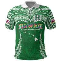 Custom Hawaii Rainbow Warriors Polo Shirt Polynesian Motif Green Color