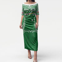 Custom Hawaii Rainbow Warriors Puletasi Polynesian Motif Green Color