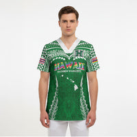 Custom Hawaii Rainbow Warriors Scrub Top Polynesian Motif Green Color