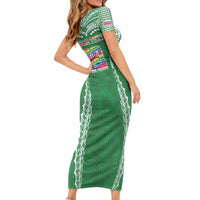 Custom Hawaii Rainbow Warriors Short Sleeve Bodycon Dress Polynesian Motif Green Color