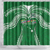 Hawaii Rainbow Warriors Shower Curtain Polynesian Motif Green Color