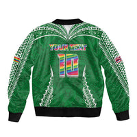 Custom Hawaii Rainbow Warriors Sleeve Zip Bomber Jacket Polynesian Motif Green Color