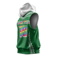Custom Hawaii Rainbow Warriors Sleeveless Hoodie Polynesian Motif Green Color