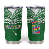 Custom Hawaii Rainbow Warriors Tumbler Cup Polynesian Motif Green Color