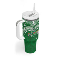Custom Hawaii Rainbow Warriors Tumbler With Handle Polynesian Motif Green Color