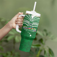 Custom Hawaii Rainbow Warriors Tumbler With Handle Polynesian Motif Green Color