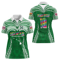 Custom Hawaii Rainbow Warriors Women Polo Shirt Polynesian Motif Green Color