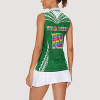 Custom Hawaii Rainbow Warriors Women Sleeveless Polo Shirt Polynesian Motif Green Color