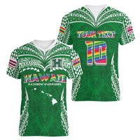 Custom Hawaii Rainbow Warriors Women V-Neck T-Shirt Polynesian Motif Green Color