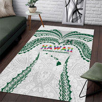 Hawaii Rainbow Warriors Area Rug Polynesian Motif White Color
