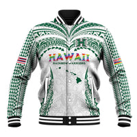 Custom Hawaii Rainbow Warriors Baseball Jacket Polynesian Motif White Color