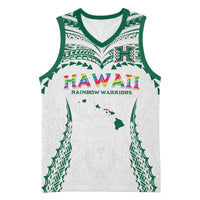 Custom Hawaii Rainbow Warriors Basketball Jersey Polynesian Motif White Color