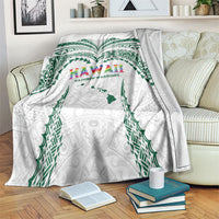 Hawaii Rainbow Warriors Blanket Polynesian Motif White Color
