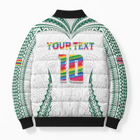 Custom Hawaii Rainbow Warriors Bomber Puffer Jacket Polynesian Motif White Color