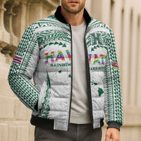 Custom Hawaii Rainbow Warriors Bomber Puffer Jacket Polynesian Motif White Color