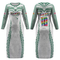 Custom Hawaii Rainbow Warriors Couples Matching Long Sleeve Bodycon Dress and Long Sleeve Button Shirt Polynesian Motif White Color