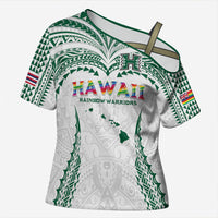 Custom Hawaii Rainbow Warriors Cross Shoulder Shirt Polynesian Motif White Color