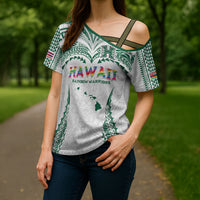 Custom Hawaii Rainbow Warriors Cross Shoulder Shirt Polynesian Motif White Color