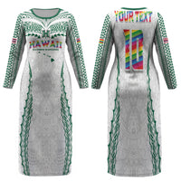 Custom Hawaii Rainbow Warriors Family Matching Long Sleeve Bodycon Dress and Hawaiian Shirt Polynesian Motif White Color