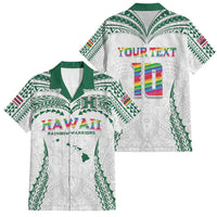 Custom Hawaii Rainbow Warriors Family Matching Short Sleeve Bodycon Dress and Hawaiian Shirt Polynesian Motif White Color