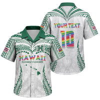 Custom Hawaii Rainbow Warriors Family Matching Short Sleeve Bodycon Dress and Hawaiian Shirt Polynesian Motif White Color