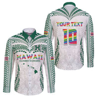 Custom Hawaii Rainbow Warriors Family Matching Tank Maxi Dress and Hawaiian Shirt Polynesian Motif White Color