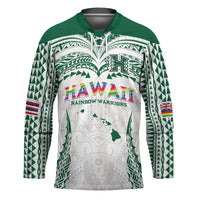 Custom Hawaii Rainbow Warriors Hockey Jersey Polynesian Motif White Color