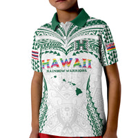 Custom Hawaii Rainbow Warriors Kid Polo Shirt Polynesian Motif White Color