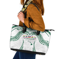 Hawaii Rainbow Warriors Leather Tote Bag Polynesian Motif White Color