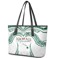 Hawaii Rainbow Warriors Leather Tote Bag Polynesian Motif White Color