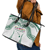 Hawaii Rainbow Warriors Leather Tote Bag Polynesian Motif White Color