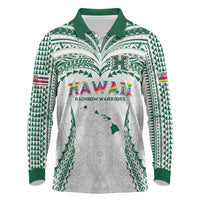 Custom Hawaii Rainbow Warriors Long Sleeve Polo Shirt Polynesian Motif White Color