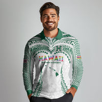 Custom Hawaii Rainbow Warriors Long Sleeve Polo Shirt Polynesian Motif White Color