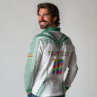 Custom Hawaii Rainbow Warriors Long Sleeve Polo Shirt Polynesian Motif White Color