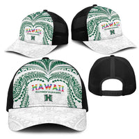Hawaii Rainbow Warriors Mesh Trucker Cap Polynesian Motif White Color